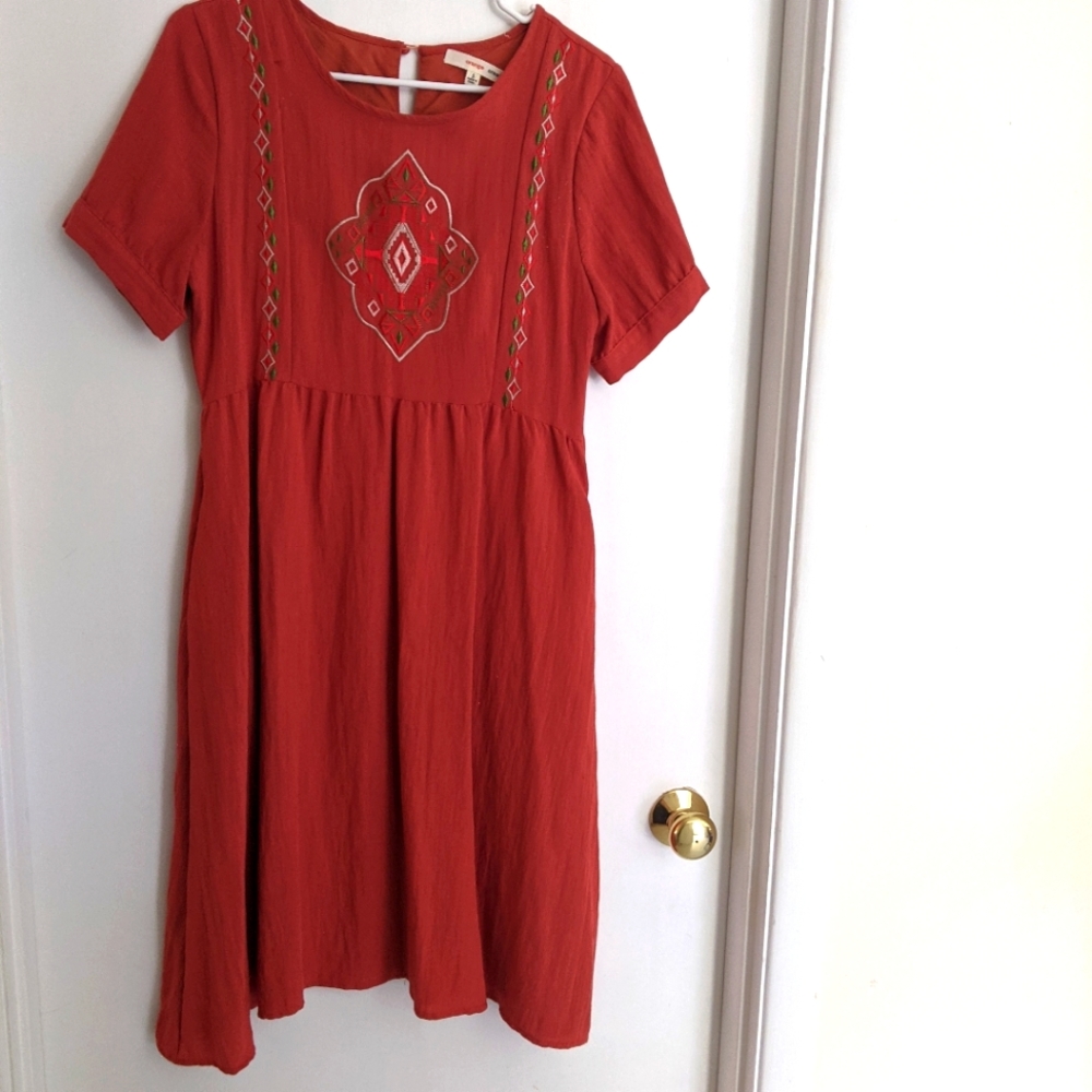 Orange Embroidered Midi Dress
